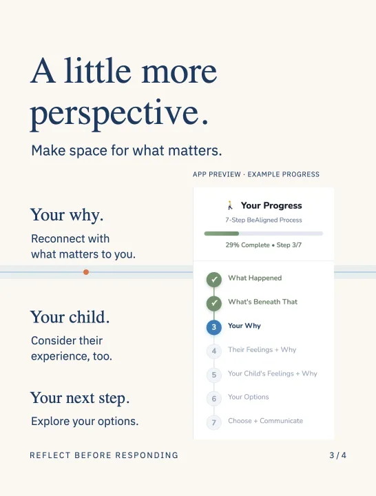A little more perspective: your why, your child, your next step, with the app’s progress view.